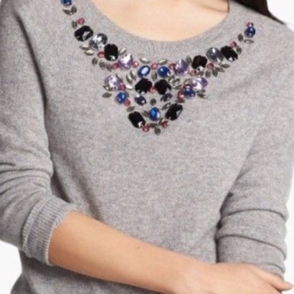 Halogen cashmere gray bejeweled sweater size small - Picture 4 of 4